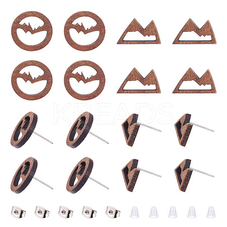 DIY 20Pcs 2 Style Mountain Natural Wood Stud Earrings DIY-TA0010-06-1