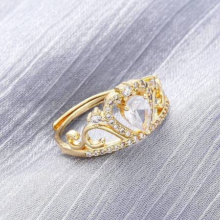 Brass Micro Pave Clear Cubic Zirconia Cuff Rings for Women RJEW-U047-37B-G-1