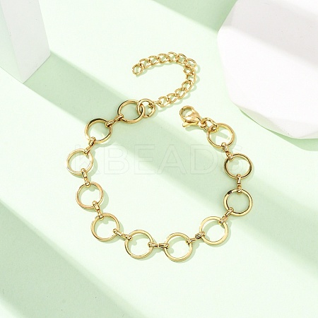 304 Stainless Steel Round Ring Link Chain Bracelets for Women BJEW-F536-02G-1