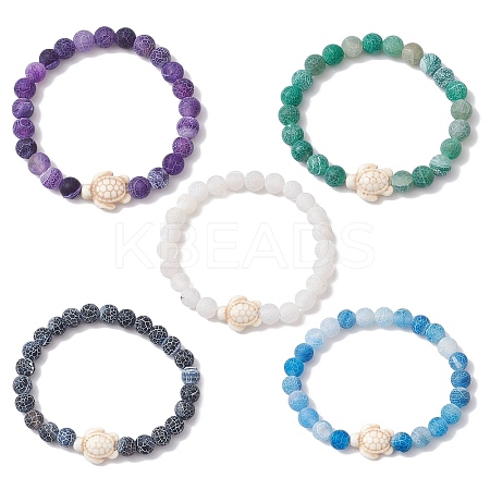 Dyed Natural Weathered Agate Round Beads Stretch Bracelets BJEW-JB11078-1