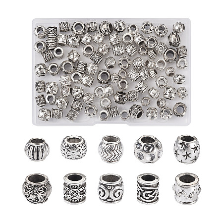 100Pcs 10 Style Tibetan Style Alloy European Beads FIND-CD0001-34-1