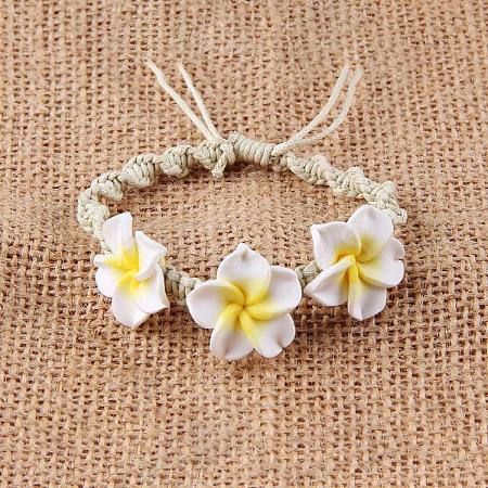 Plumeria Flower Polymer Clay Beads Braided Bead Bracelets for Women FS-WG73C89-04-1
