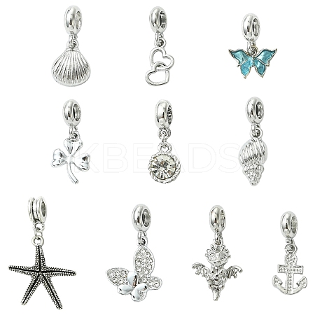 20Pcs 10 Styles Alloy Crystal RhinestoneEuropean Dangle Charms MPDL-YW0001-07-1