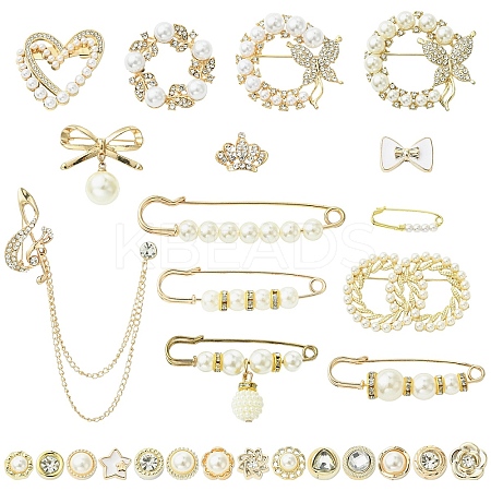 28Pcs 28 Styles Plastic Imitation Pearl Beads Brooch JEWB-YW0001-05-1