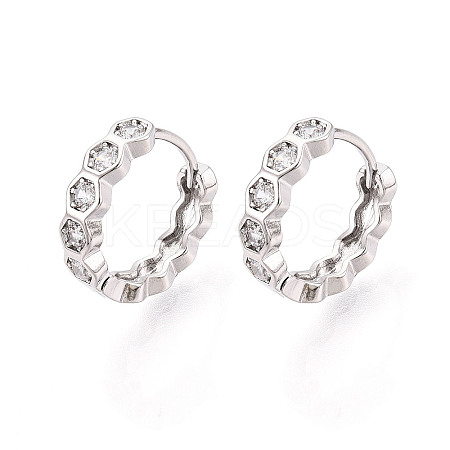 Brass Micro Pave Clear Cubic Zirconia Hexagon Hoop Earrings EJEW-T048-47P-1