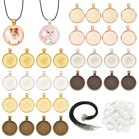 DIY Waxed Cotton Cord & Round Alloy Pendant Cabochon Settings Necklace Jewelry Making Kits DIY-GA0007-01-1