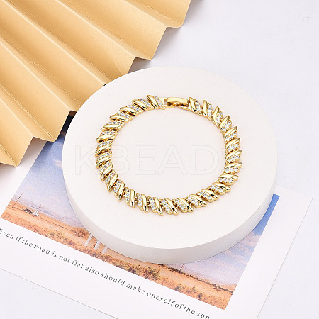 Brass Micro Pave Clear Cubic Zirconia Leaf Link Chain Bracelets for Women ZIRC-T016-08G-1