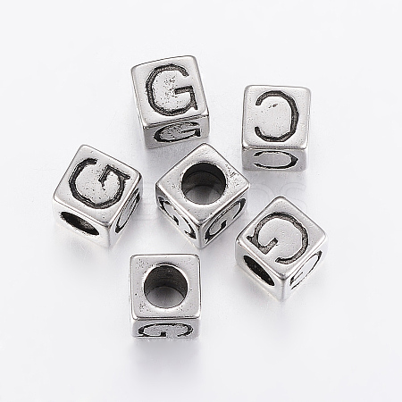 304 Stainless Steel Large Hole Letter European Beads LS-STAS-H428-01AS-G-1