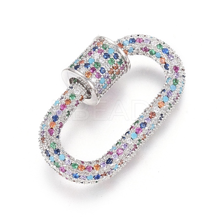 Brass Micro Pave Cubic Zirconia Screw Carabiner Lock Charms ZIRC-L085-08P-1