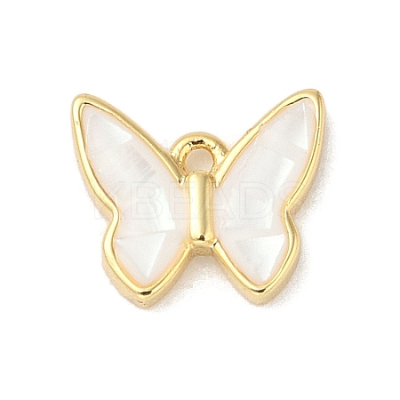 Rack Plating Brass & Shell Butterfly Charms with Epoxy Resin KK-K380-02G-01-1