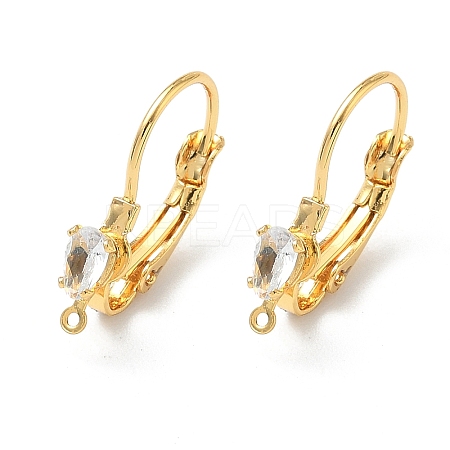 Teardrop Brass Micro Pave Clear Cubic Zirconia Leverback Earring Findings KK-Z136-24G-02-1