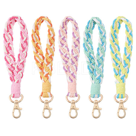 5Pcs 5 Colors Handmade Macrame Cotton Wristlet Bracelet Keychain Pendant Decoration HJEW-GL0001-15-1