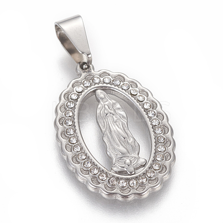 304 Stainless Steel Rhinestone Pendants STAS-F210-08P-A-1