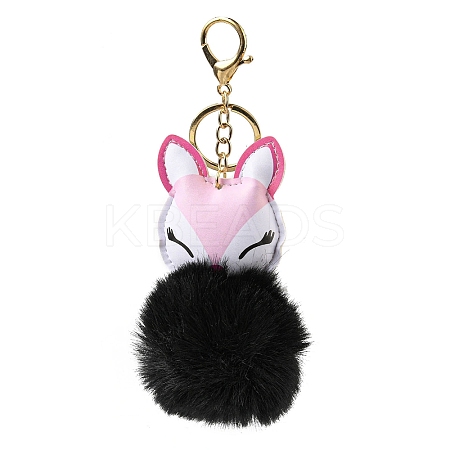 Imitation Rex Rabbit Fur Ball & PU Leather Fox Pendant Keychain LS-KEYC-K018-04KCG-03-1
