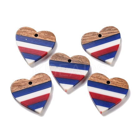 Independence Day Opaque Striped Resin & Walnut Wood Pendants RESI-U010-02V-1