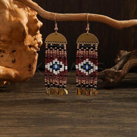Bohemian Style Rhombus Glass Bead Handmade Dangle Earrings ZK4916-2-1