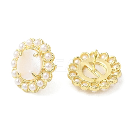 Natural Shell Flower Stud Earrings with Plastic Pearl Beaded EJEW-E599-04G-02-1