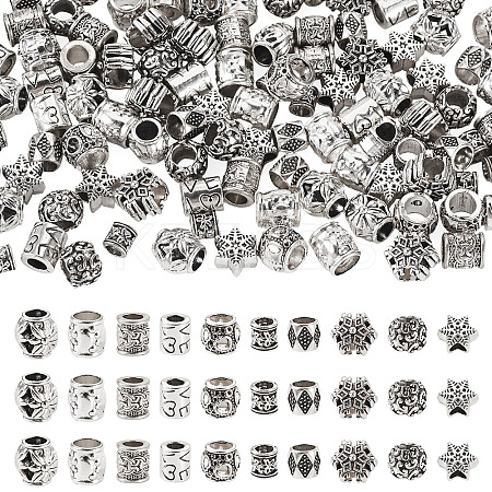 100Pcs 10 Styles Tibetan Style Alloy European Beads FIND-PJ0001-36-1