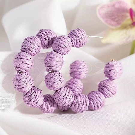 C-Shaped with Round Alloy Raffia Stud Earrings FS-WG1D567-08-1