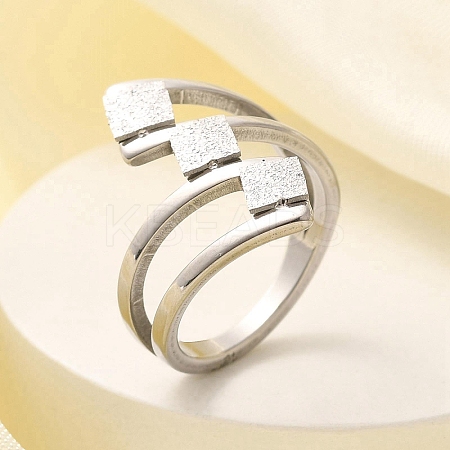 Textured Rhombus 304 Stainless Steel Finger Ring for Women RJEW-L126-09B-P-1