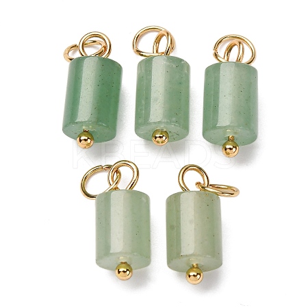 Natural Green Aventurine Column Charms with 304 Stainless Steel Jump Rings G-Q032-01F-1