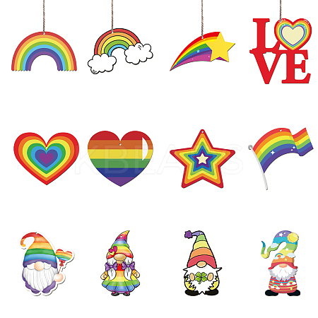 Pride Rainbow Theme Wooden Pendant Decorations WOOD-WH0037-002-1