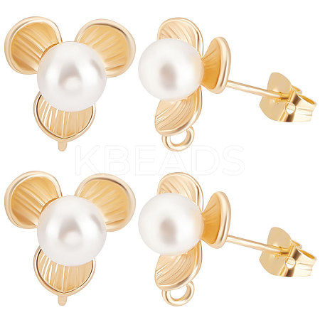 16Pcs Brass Flower Stud Earring Findings KK-BBC0007-07-1