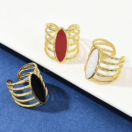 Horse Eye 304 Stainless Steel Enamel Cuff Rings for Women RJEW-G355-04G-1