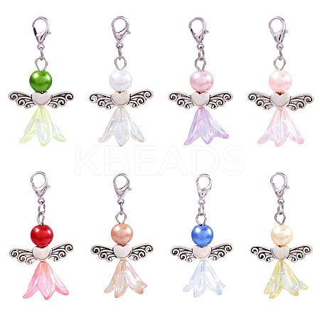 Angel Acrylic & Glass Beads Pendant Decorations HJEW-TAC0045-1