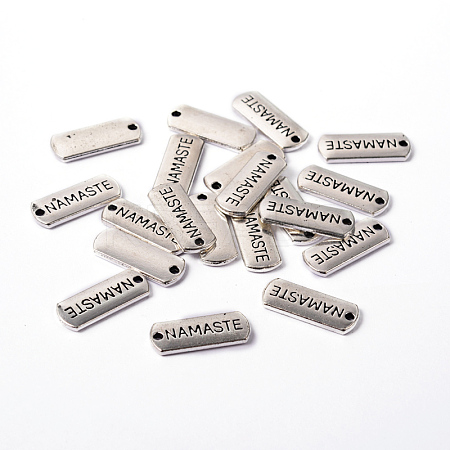 Tibetan Style Alloy Rectangle with Word Namaste Pendants TIBEP-Q043-067-RS-1