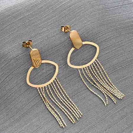 304 Stainless Steel Tassel Stud Earrings EJEW-Z098-04G-1