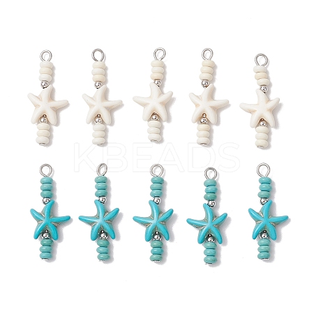 10Pcs 2 Colors Starfish & Rondelle Dyed Synthetic Turquoise Beaded Pendants PALLOY-JF03949-1