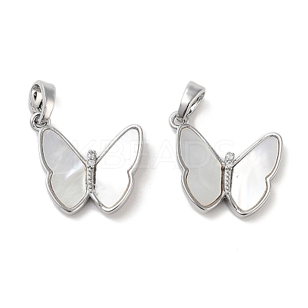 Double Butterfly Brass Micro Pave Clear Cubic Zirconia Pendants KK-B102-19P-1