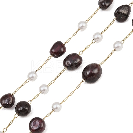 Natural Garnet Nuggets & 316 Stainless Steel Handmade Link Chains CHS-K021-14G-03-1