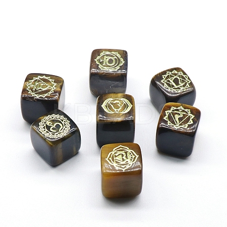 Natural Tiger Eye 7 Chakra Healing Stone Set G-PW0004-18E-1