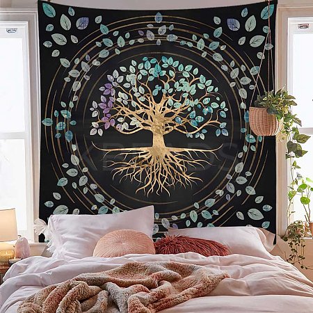 Polyester Tree of Life Pattern Trippy Wall Hanging Tapestry TREE-PW0001-32B-06-1