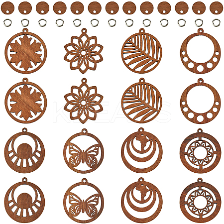 DIY Round/Flower Wood & Brass Stud Earring Jewelry Making Kits DIY-SC0026-57-1