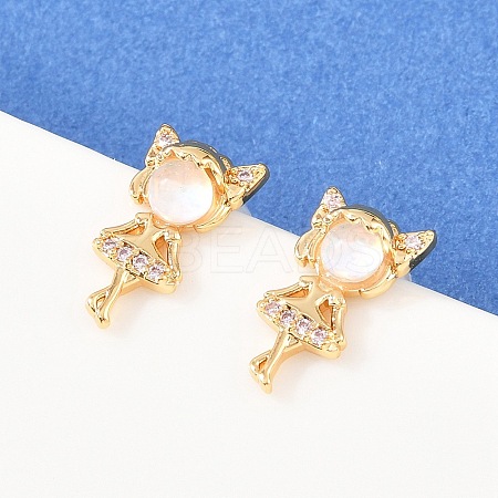 Girl Brass Micro Pave Clear Cubic Zirconia Stud Earrings EJEW-A150-01G-1