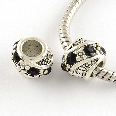 Barrel Antique Silver Plated Metal Alloy Rhinestone European Beads ALRI-Q228-02C-1