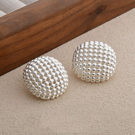 Hollow Half Round Brass Stud Earrings EJEW-Q391-21S-01-1