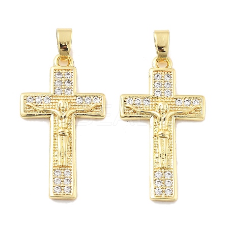Crucifix Cross Brass Micro Pave Cubic Zirconia Pendants KK-M325-08G-1