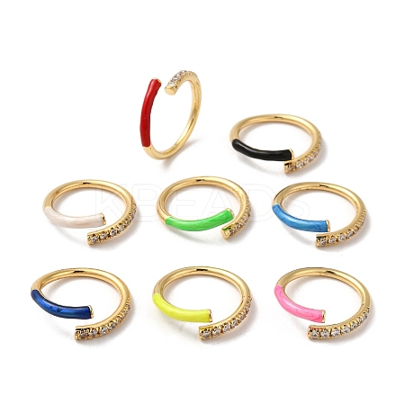 Rack Plating Brass Cubic Zirconia Open Cuff Rings for Women RJEW-S407-04-1