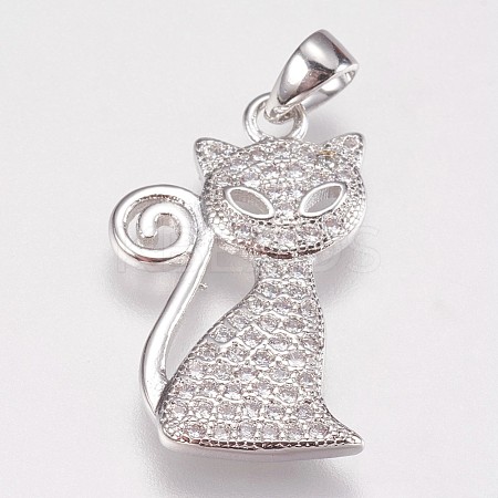 Brass Micro Pave Cubic Zirconia Kitten Pendants ZIRC-E145-28P-1