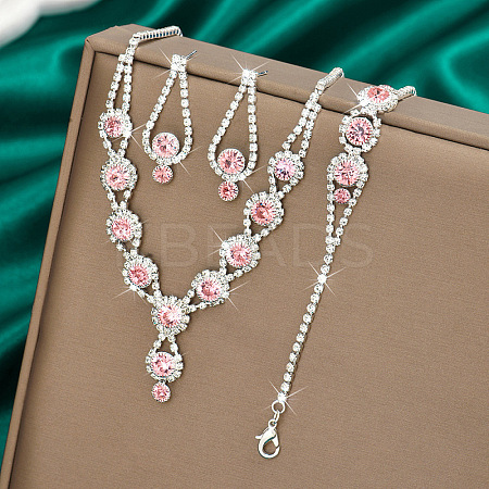 Teardrop Brass Rhinestone Necklaces & Link Bracelets & Stud Earring Sets FS-WGE0FD5-02-1