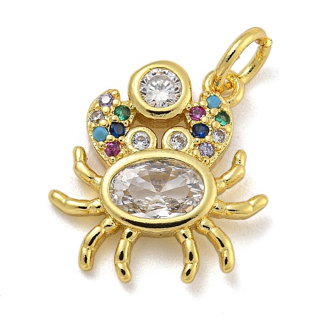 Marine Theme Rack Plating Brass Micro Pave Cubic Zirconia Pendants X-KK-I718-28G-01-1