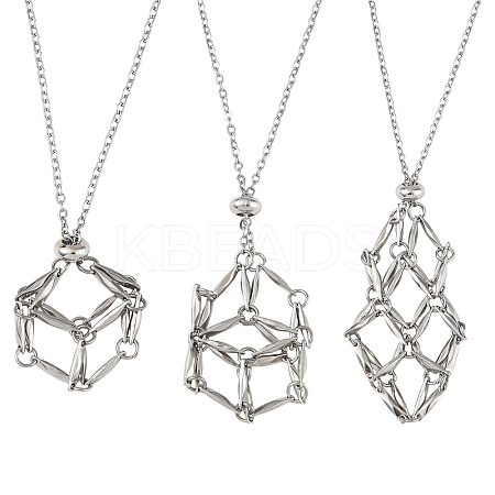 3Pcs 3 Styles 304 Stainless Steel Macrame Pouch Pendant Necklaces NJEW-YW00006-1