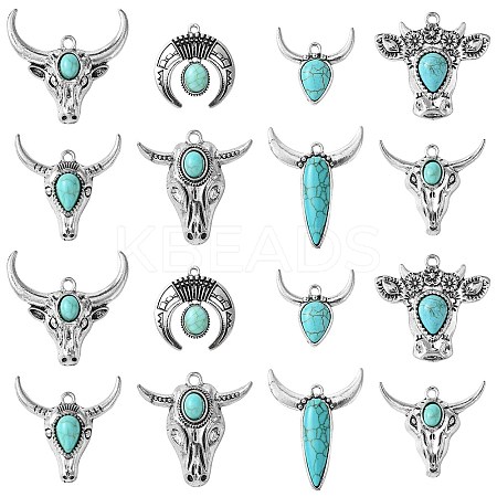 16Pcs 8 Styles Synthetic Turquoise Pendants FIND-CJ0002-39-1