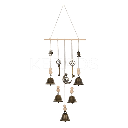 Iron Bell & Alloy Key/Sun/Moon Charm Hanging Ornaments HJEW-JM03431-1