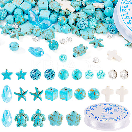 DIY Natural Lava Rock &  Synthetic Turquoise & Coral  Beads Bracelet/Necklaces Making Kits DIY-TA0012-54-1