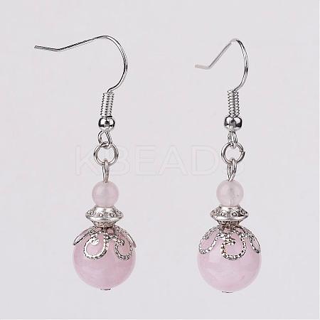 Natural Rose Quartz Bead Dangle Earrings EJEW-JE02144-02-1